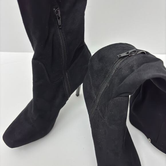Guess Black Suede Knee High Stretchy Slouchy Stiletto Heel Boots Size 7.5 - Picture 9 of 11